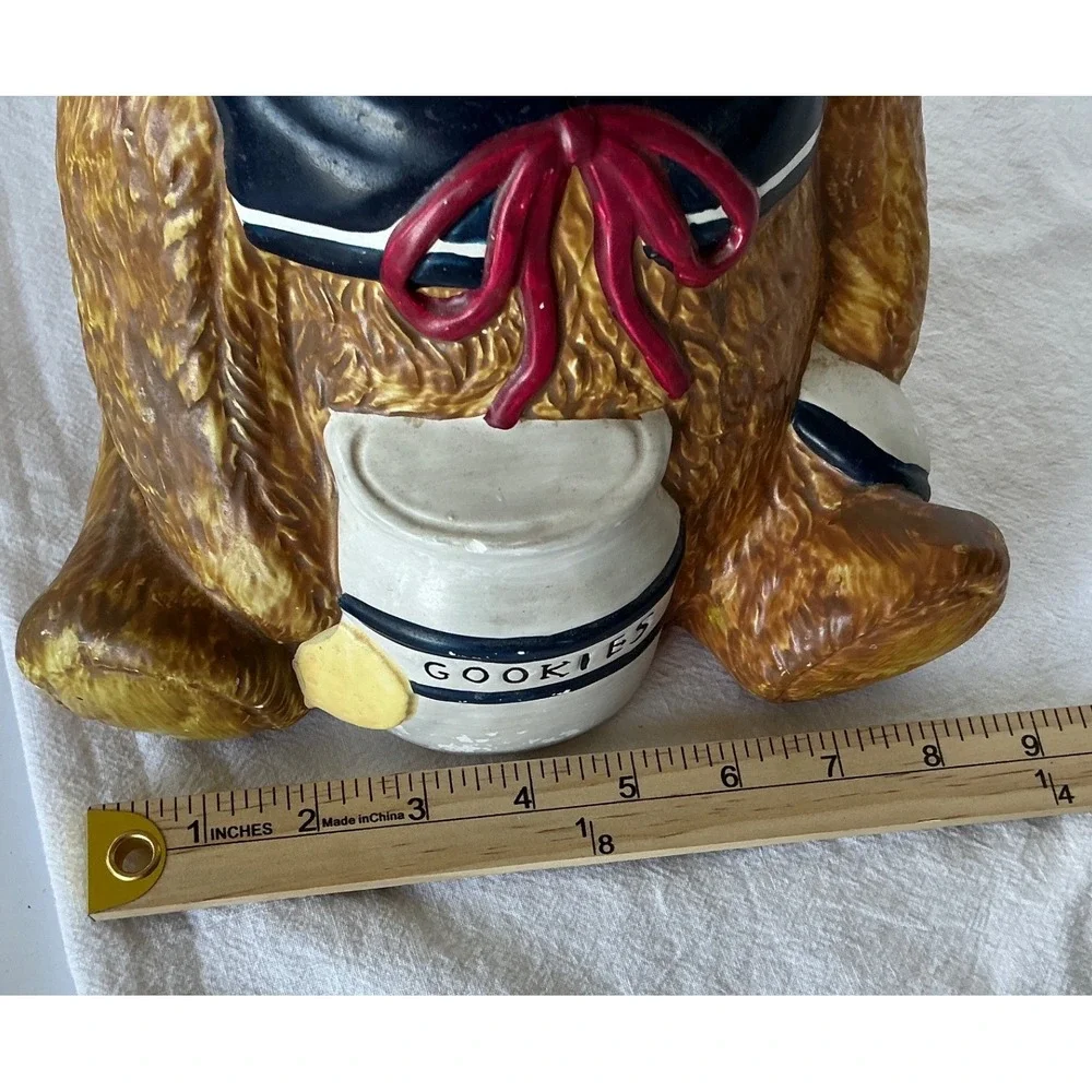 T-H-T Vintage 1994 Teddy Bear Cookie Jar Sailor Collar Ceramic‎ Brown Large 11in
